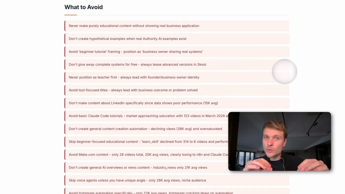 The report's what-to-avoid section, a list of red-flagged patterns