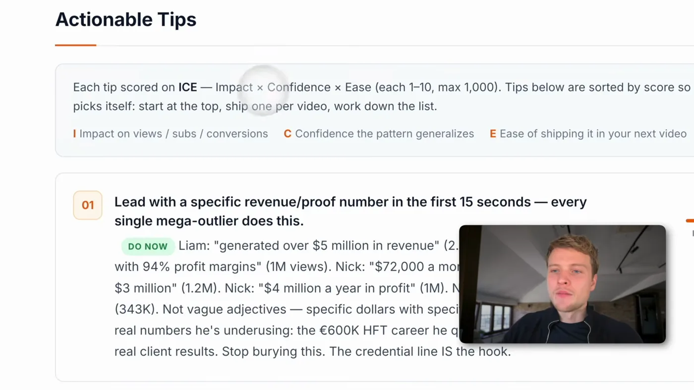 One scored tip from the report, with its evidence underneath