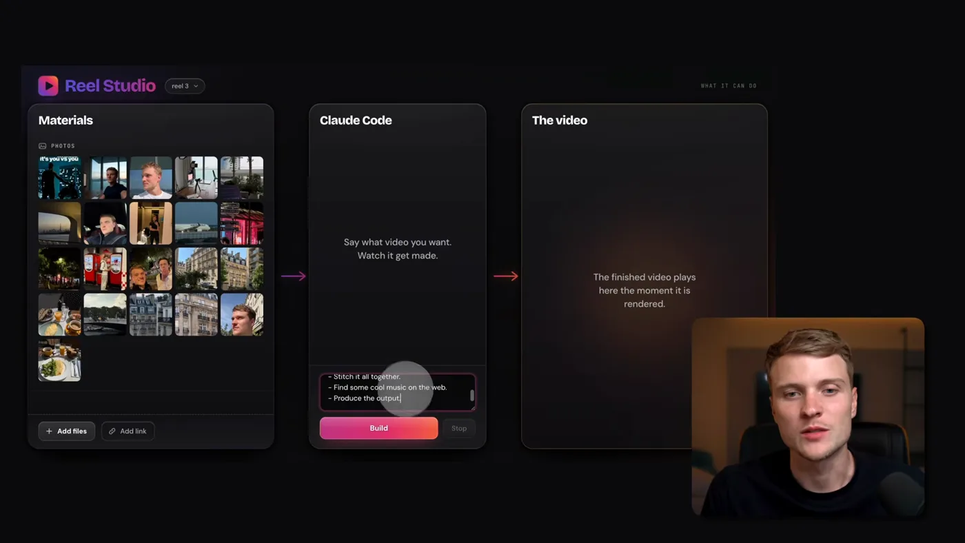The materials panel, holding the clips the edit can draw on