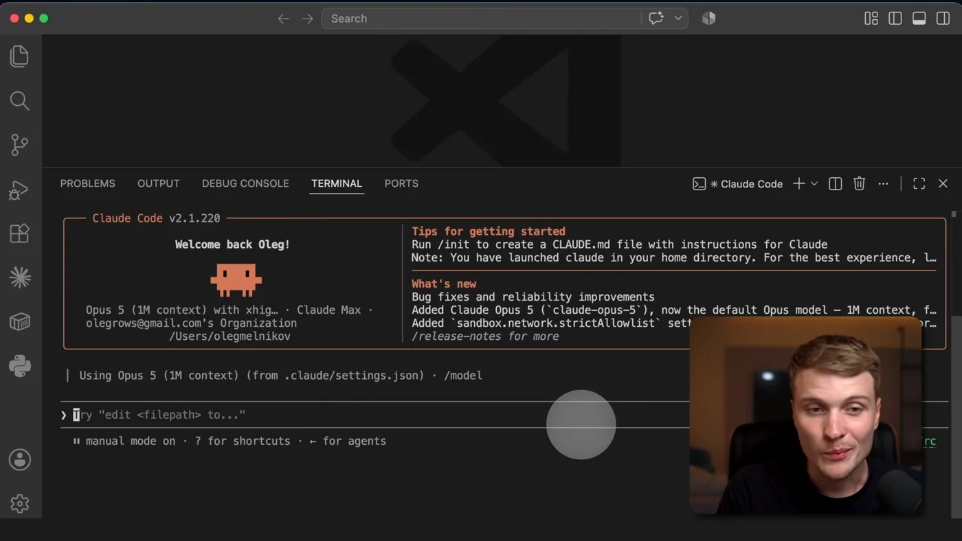 Claude Code running in a terminal, driving the studio
