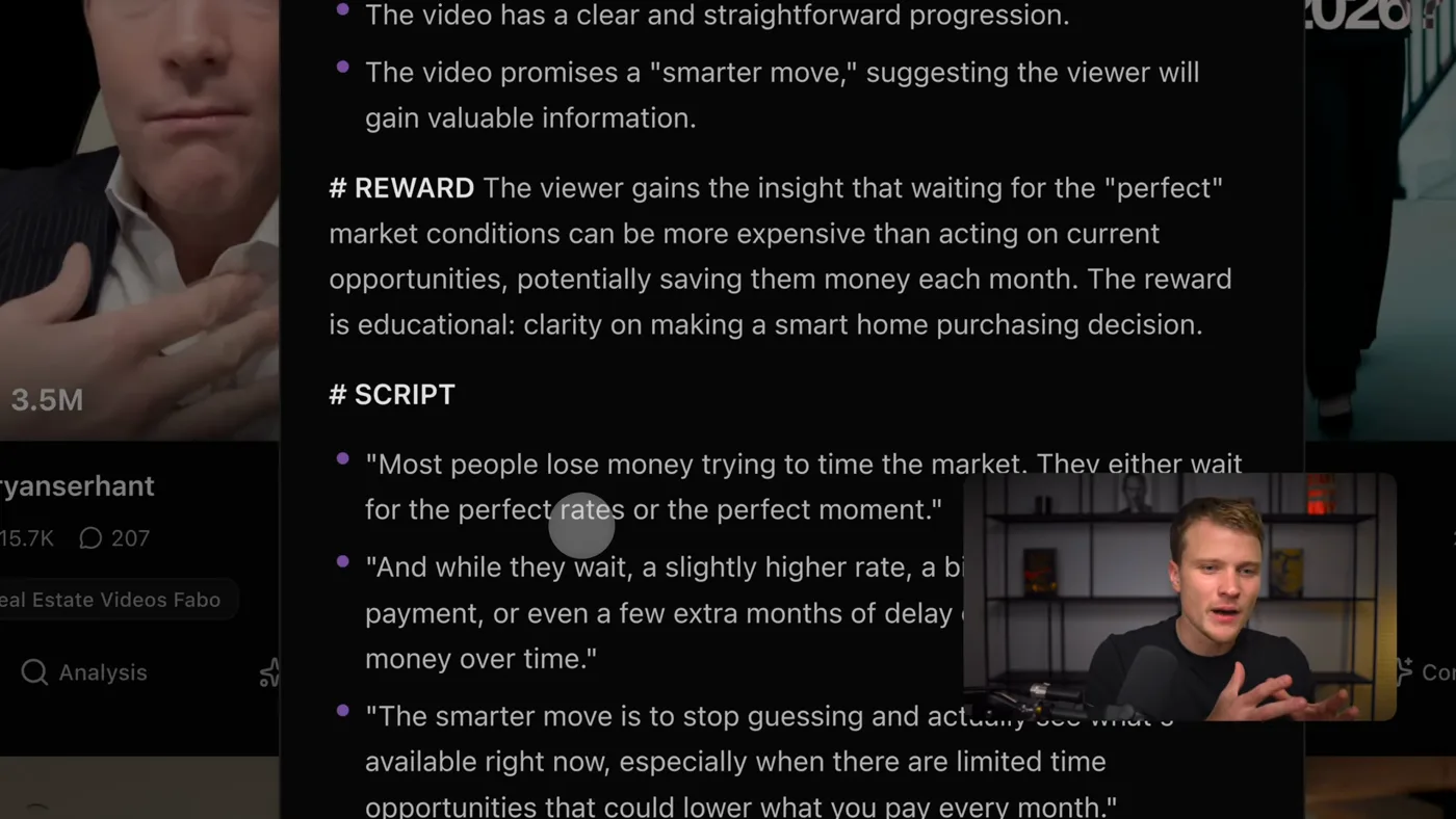 A generated concept, showing the reward the viewer gets and the full script