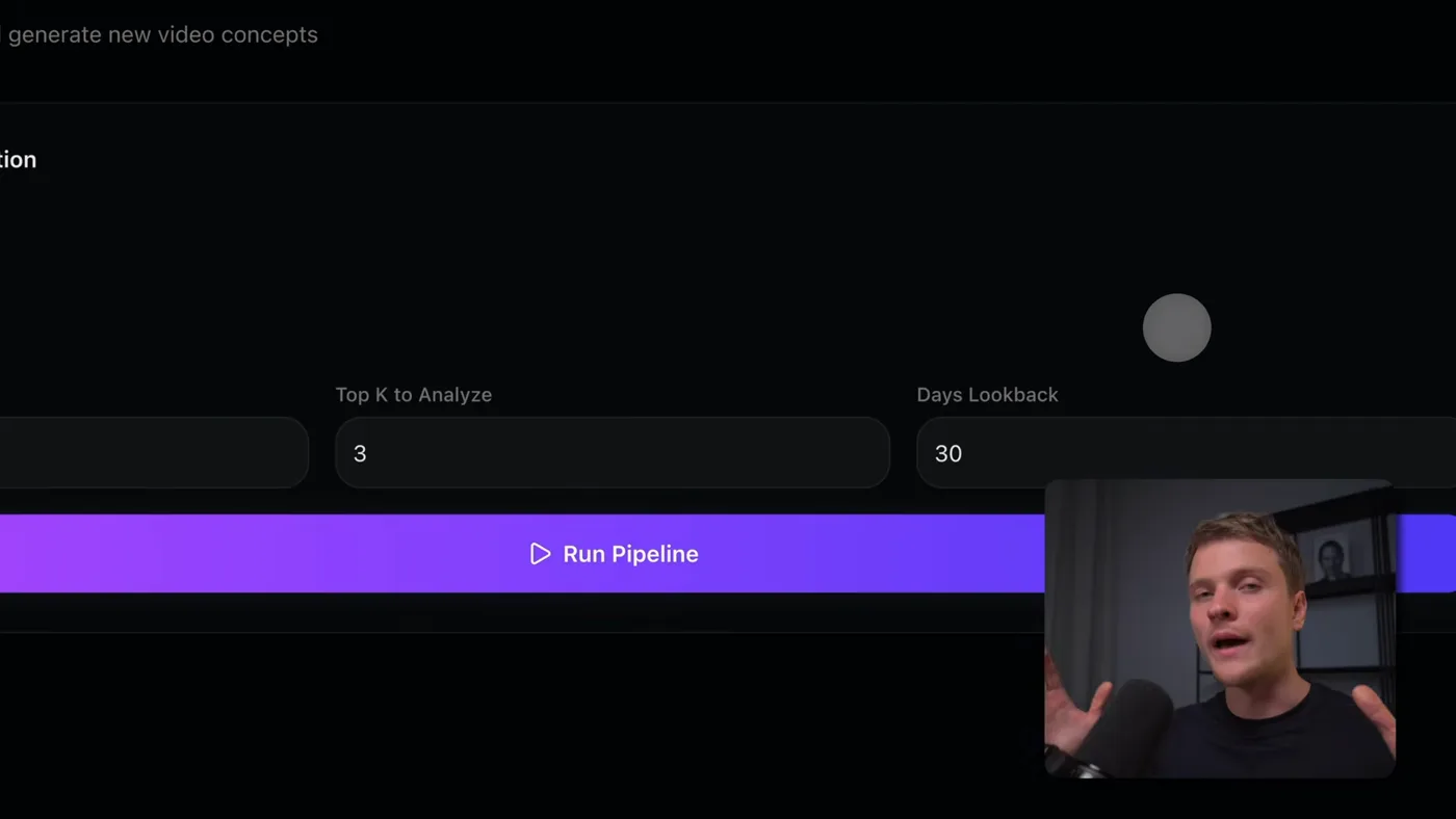 The pipeline configuration, showing how many videos per creator and how far back to look