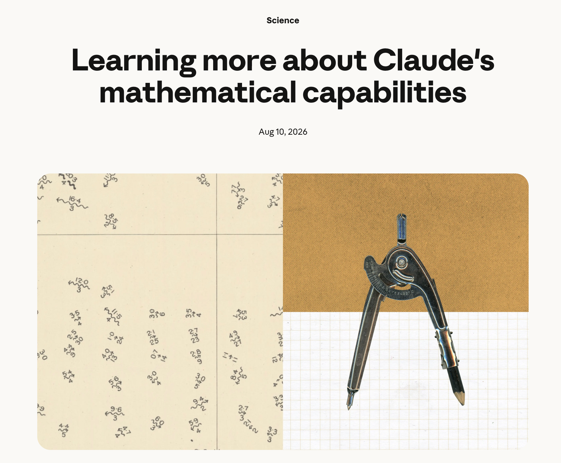 Anthropic's article, Learning more about Claude's mathematical capabilities, dated 10 August 2026