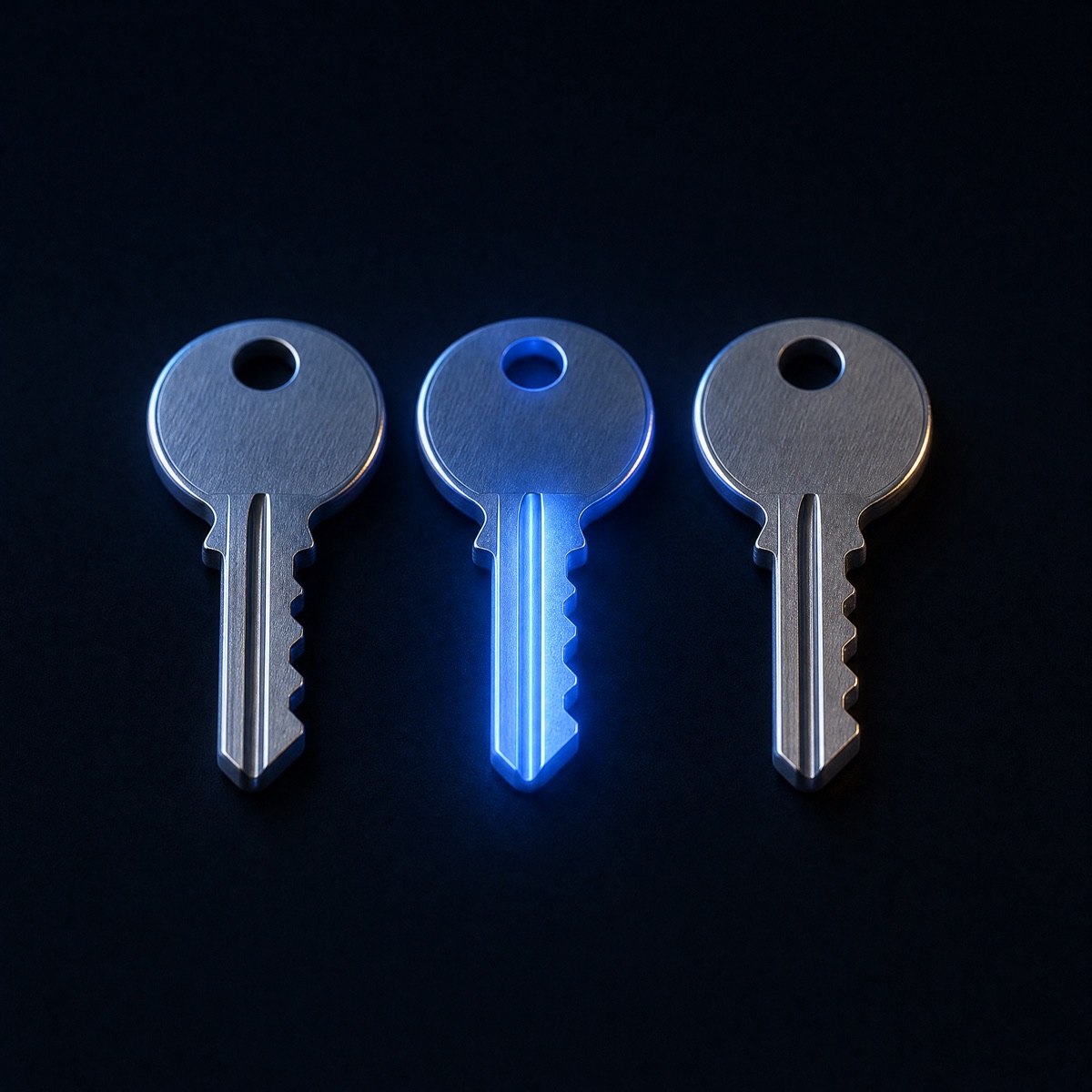 Three keys, the middle one glowing